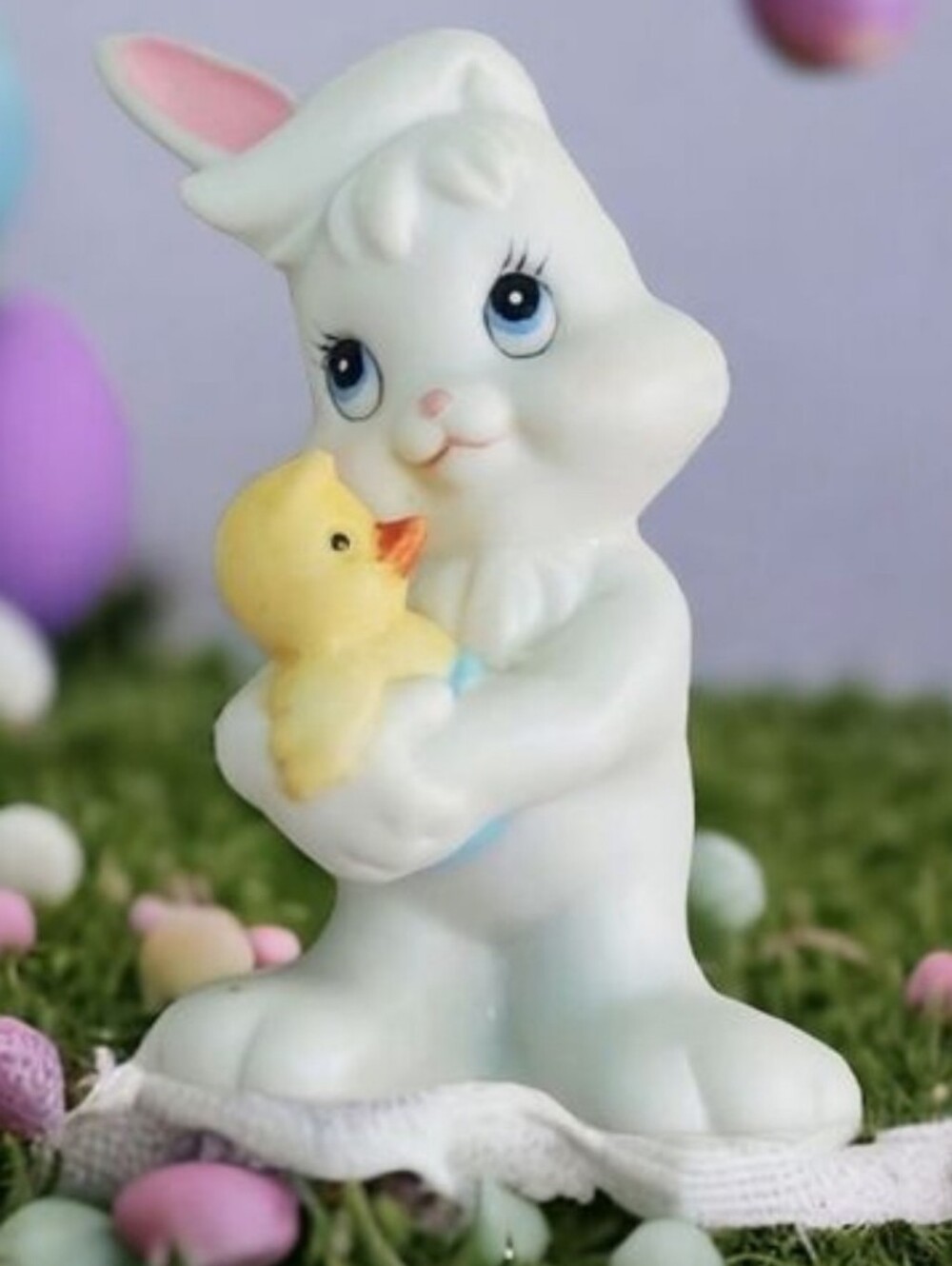Lefton China Vintage Easter Bunny Holding a Duckie Decor - Retro Vintage 1980s